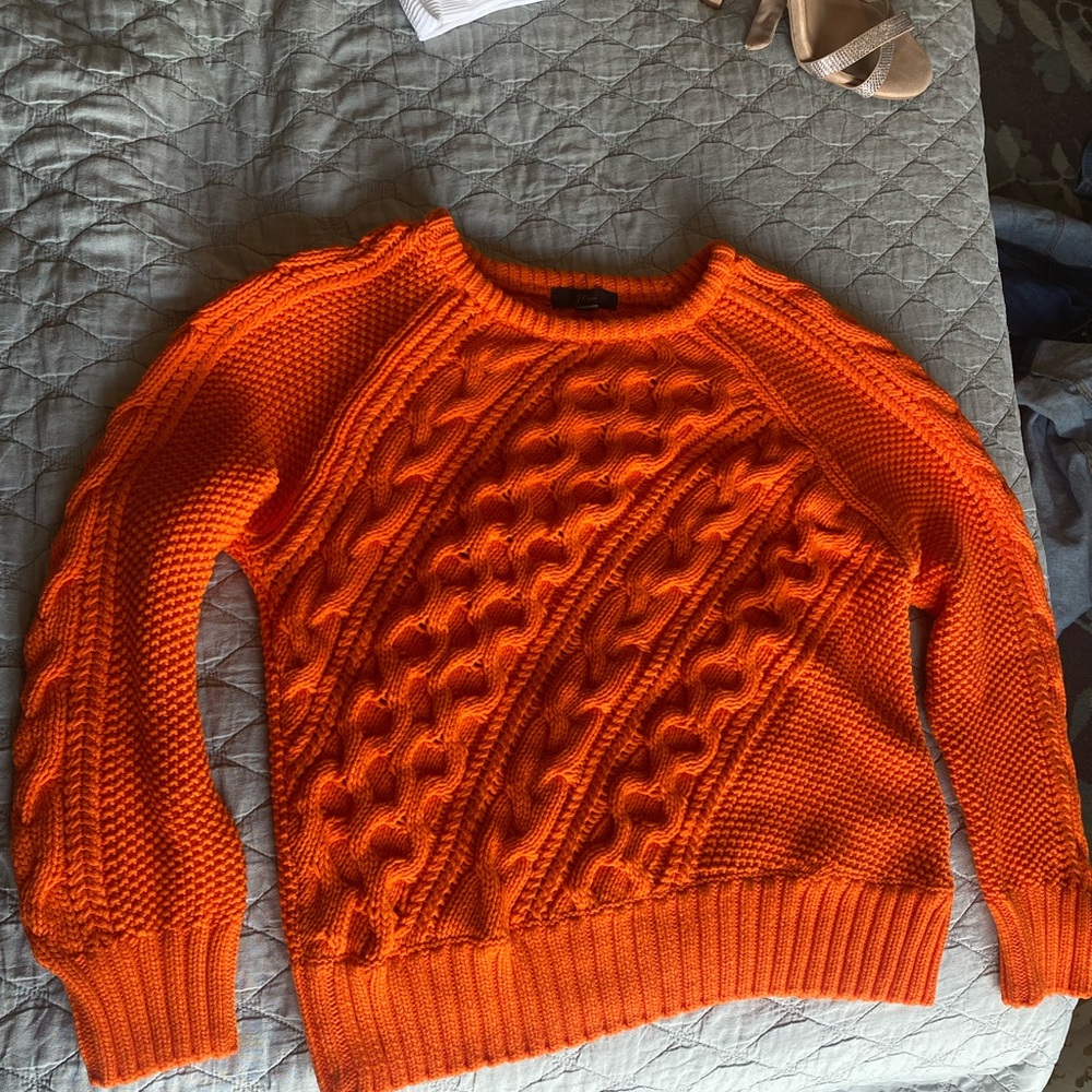 J Crew sweater, orange cable knit